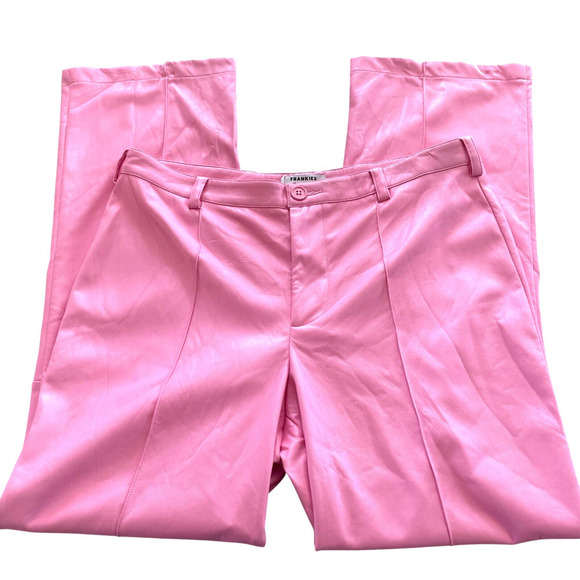FRANKIES BIKINIS Caroline Kennedy Size Large Pink Punch Vegan Leather Pants NWT - Picture 2 of 9
